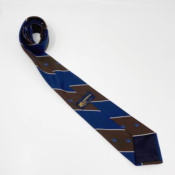 CAMBRIDGE LTD. Brown and Blue Striped Silk Tie - Picture 4 of 6